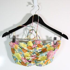 Zara Floral Flower Print Pattern Chiffon Ruched Bandeau Crop Tank Top Multi M